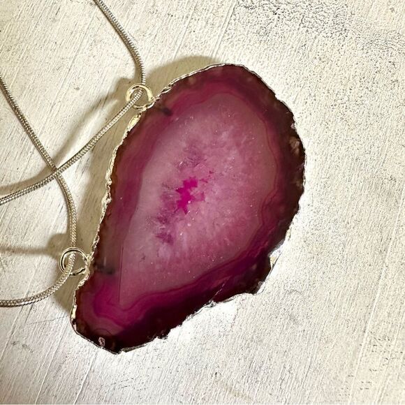 Sterling silver agate slice pendant necklace - Picture 4 of 11